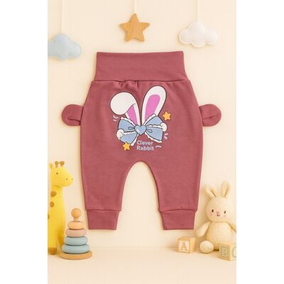 Pantaloni bebe roz pudra cu iepuras si fundita - mother & cojok trmb2070-4