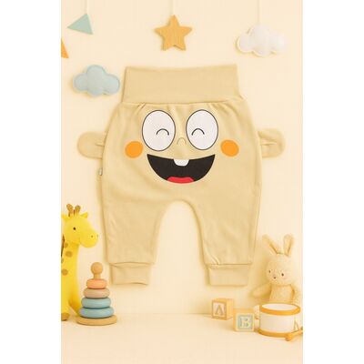 Pantaloni crem bebe cu imprimeu vesel – model confortabil din bumbac trmb2070-6