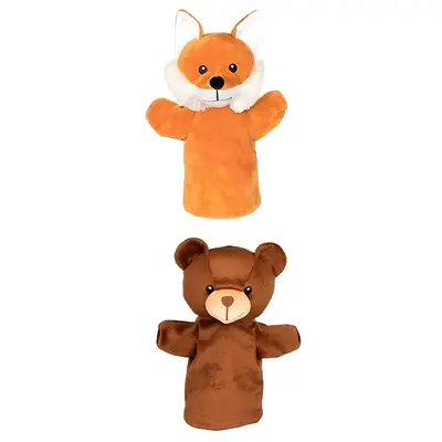 Papusi de teatru pentru copii, de mana, urs-vulpe, 1 an+, set 2 buc, goki
