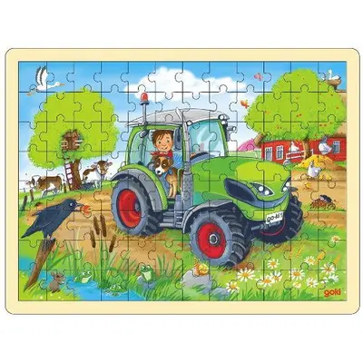 Puzzle copii 3 ani+ de lemn tractor la ferma goki   carboysafety