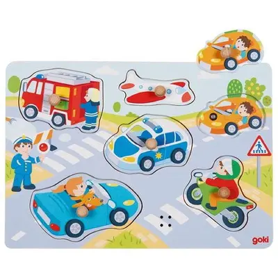 Puzzle incastru copii 1 an+ cu sunete masinute si vehicule goki   carboysafety