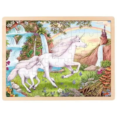 Puzzle lemn, copii 3 ani+, 48 piese, model unicorn, goki - joc de indemanare