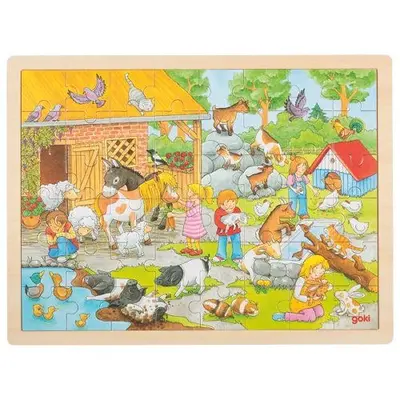 Puzzle lemn, copii 3 ani+, model gradina zoo animale, 24 piese, goki - joc de indemanare