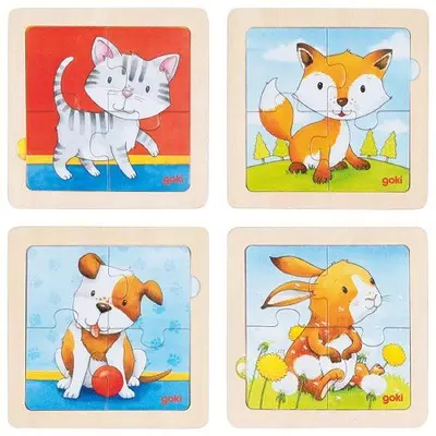 Puzzle educativ lemn 2 in 1 copii 1 an+ set 4 buc animalute   carboysafety