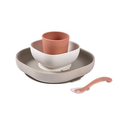 Set de masa silicon Beaba 4 piese Terracotta