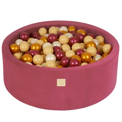 Piscina Cu Bile Rotunda Meowbaby   Velvet Rosu Zmeura 90x30 Cm, Cu 200 Bile: Auriu Bej Alb Perlat Burguni Perlat Pjbmvebao2124476