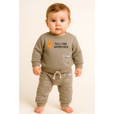 Set bluzita si pantaloni bebe imprimeu animale grafice bbl79