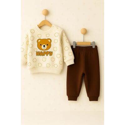 Set bluzita si pantaloni bebelus „happy bear” - maro bbl89