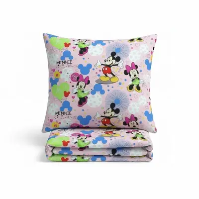 Set pilota si perna din bumbac ranforce cu Mickey si Minnie roz pentru pat 2-8 / 2-12 ani -ASC6427968007447