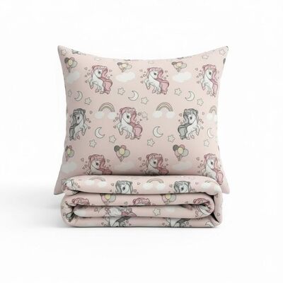 Set pilota si perna din bumbac ranforce cu Unicorni pentru pat 2-8 / 2-12 ani - ASC6427968007478