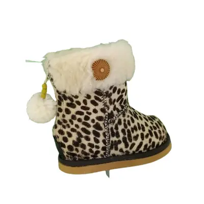 Cizmulite piele, Erika, imblanite, pentru fete (Marime: 17, Culoare nappa: Leopard print, Decor: Pon-Pon)