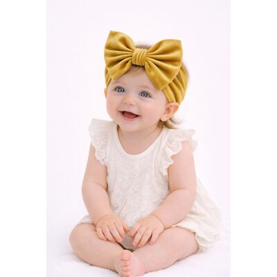 Bentita galben mustar lata din catifea cu funda mbhgr13-3-c7