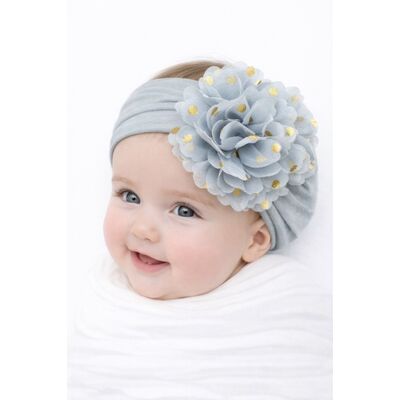 Bentita gri lata cu floare din tulle si buline aurii mbfd349-6-r17