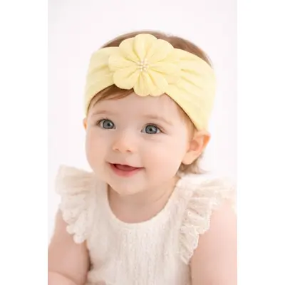 Bentita lata galbena pentru bebeluse cu floare aplicata mbx-19025-4-r12