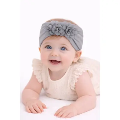 Bentita lata gri pentru fetite cu floricele aplicate mdx-18153-5-r18