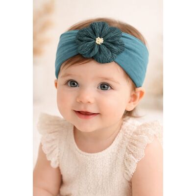 Bentita lata verde pentru bebeluse cu floare aplicata mbx-19025-7-r12