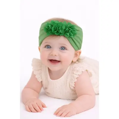 Bentita lata verde pentru fetite cu floricele aplicate mdx-18153-4-r18