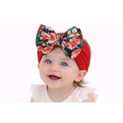 Bentita rosie lata cu fundita inflorata mdx-21004-6-r22