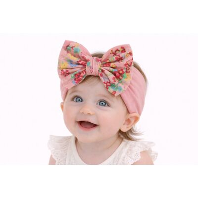 Bentita roz somon lata cu fundita inflorata mdx-21004-5-r22