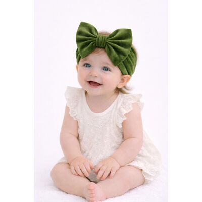 Bentita verde din catifea, lata cu funda mbhgr13-6-c7