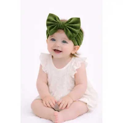 Bentita verde din catifea, lata cu funda mbhgr13-6-c7