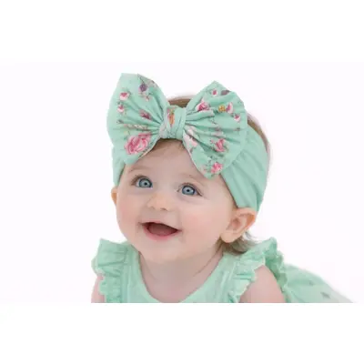 Bentita verde menta lata cu funda inflorata aplicata mbx-21006-2-r23