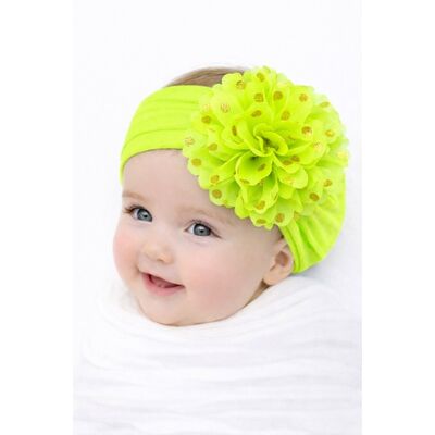 Bentita verde neon lata cu floare din tulle si buline aurii mbfd349-2-r17