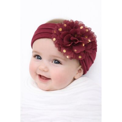 Bentita visinie lata cu floare din tulle si buline aurii mbfd349-4-r17