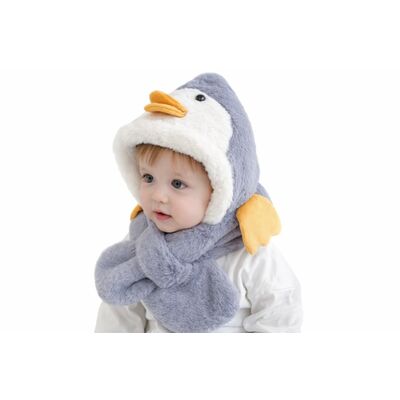 Caciulita bleu plusata pentru copii - pinguin adoctsc10-3-sa7