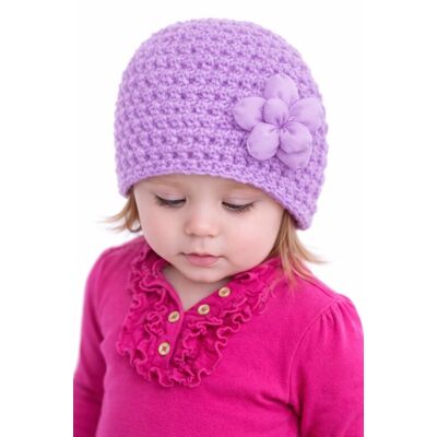Caciulita lila crosetata cu floricica aplicata md23071-7