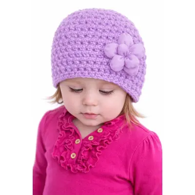 Caciulita lila crosetata cu floricica aplicata md23071-7