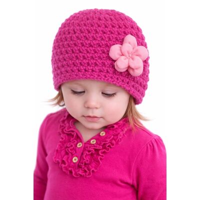 Caciulita roz ciclamen crosetata cu floricica aplicata md23071-3