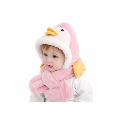 Caciulita roz plusata pentru copii - pinguin adoctsc10-1-sa7