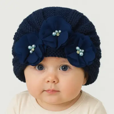 Caciulita tip turban cu floricele - bleumarine mdx-19065-sa1-2