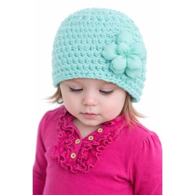 Caciulita verde menta crosetata cu floricica aplicata md23071-4