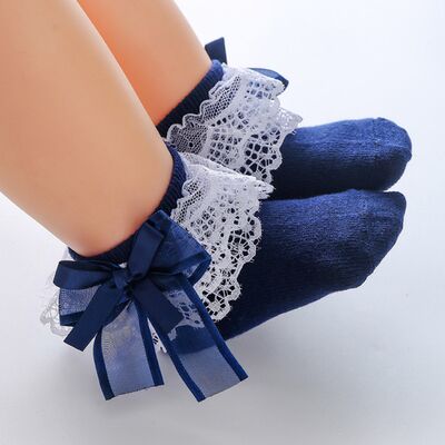 Sosete bleumarine cu danteluta si fundita din tulle si satin mbs02-1-c22