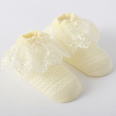 Sosete galben pal cu danteluta si model din tesatura mds01-1-c1