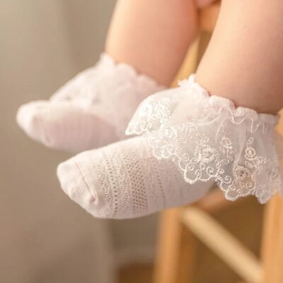 Sosete roz pal cu danteluta si model din tesatura mds01-2-c1