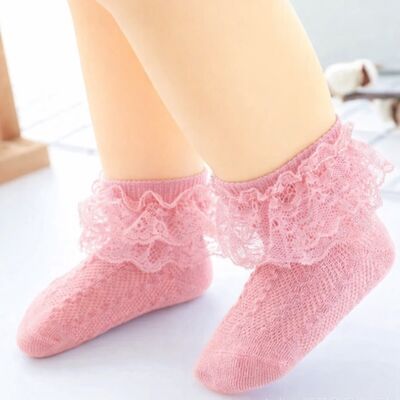 Sosetele roz cu model din tesatura si danteluta mbskk121-1