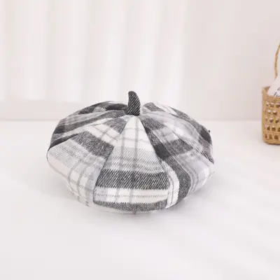 Bereta in carouri gri pentru fetite cochete mdht2023-59-3-1-ca1