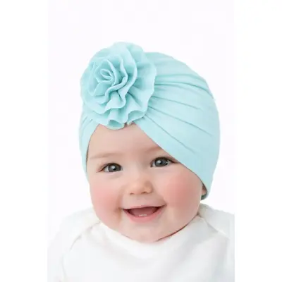 Caciulita bleu tip turban cu floare aplicata in fata mbmz070-1-ct11