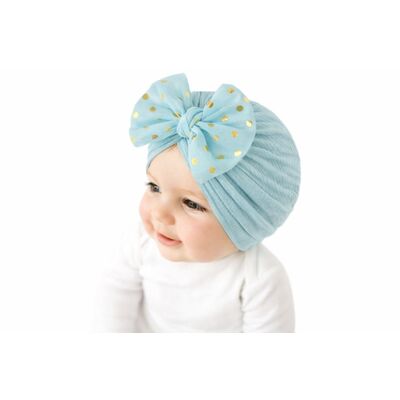 Caciulita bleu tip turban cu fundita din tulle aplicata mbx-21005-2-cd