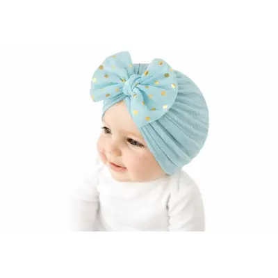 Caciulita bleu tip turban cu fundita din tulle aplicata mbx-21005-2-cd