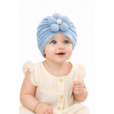 Caciulita bleu tip turban cu model ajurat si floare aplicata mdj0034-2-cd