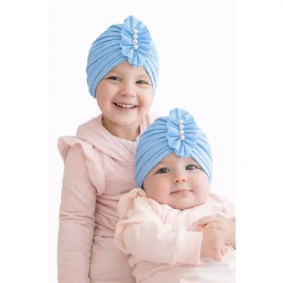 Caciulita bleu tip turban cu perlute aplicate in fata mbmz046-3-ct7