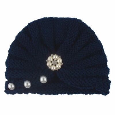 Caciulita bleumarin crosetata tip turban cu perlute si strasuri mdx-19064-2-sa1