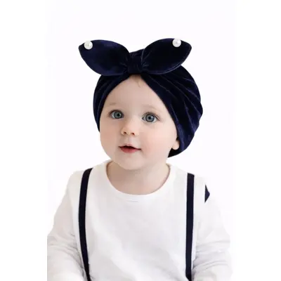 Caciulita bleumarin tip turban din catifea cu perlute mdx-19088-3