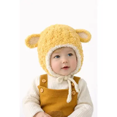Caciulita galben mustar pentru bebelusi cu urechiuse - happy mdht2023-21-2-ca5
