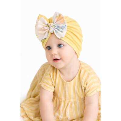 Caciulita galbena tip turban cu fundita inflorata mdx-21029-1-ct11