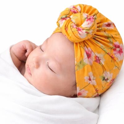 Caciulita galbena tip turban cu imprimeu viu colorat mbx-20151-2